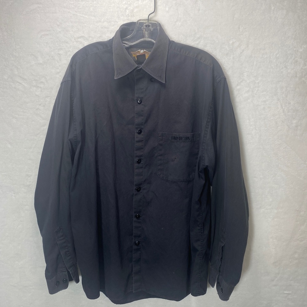 Harley Davidson Mens Black‎ Button Up Shirt Pocket Embroidered **SEE READ